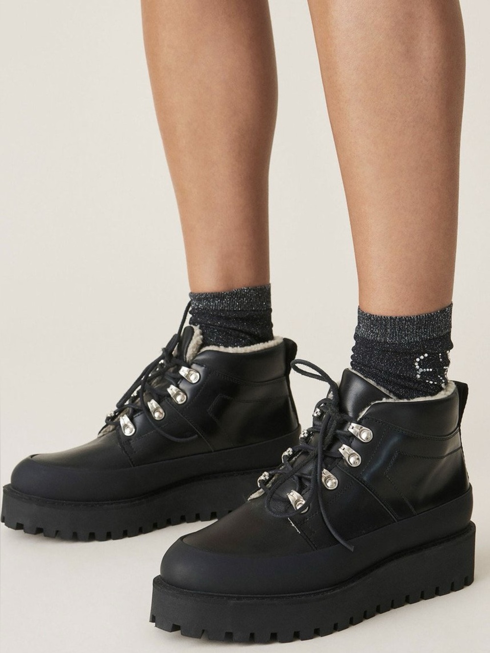 Ganni Leather Lug Sole Moto Boots, Black, size 40/ US 9
